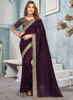 Vichitra Blooming Purple Festival Wear Embroidery Work Saree